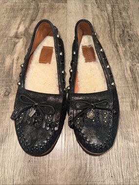 Coach Black Studded Shearling-Lined Moccasins